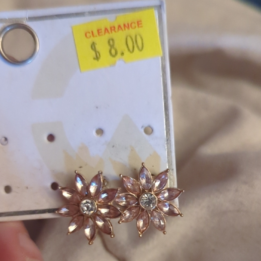 Rose Gold Floral Stud Earrings with Crystal Accents